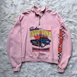 UO Urban Outfitters 1/4 Quarter Zip Pullover Pink Sweatshirt Daytona Racing S